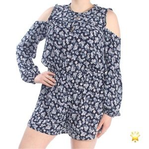SIZE M MICHAEL KORS COLD SHOULDER FLORAL ROMPER KEYHOLE BACK LONG SLEEVE